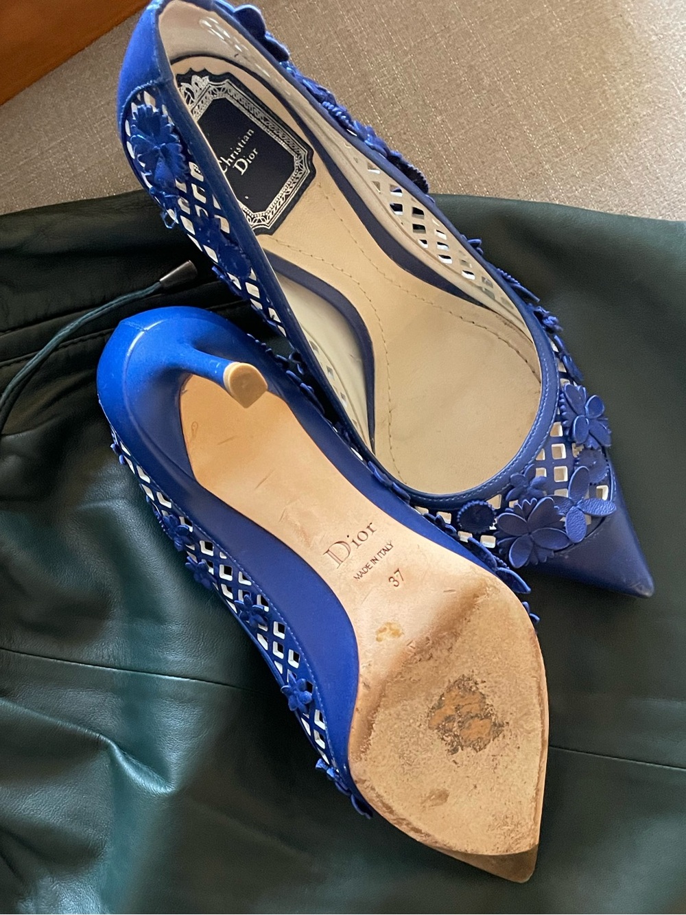 Dior Royal Blue Pointed-Toe Floral Laser-Cut Pumps - Picture 5 of 5